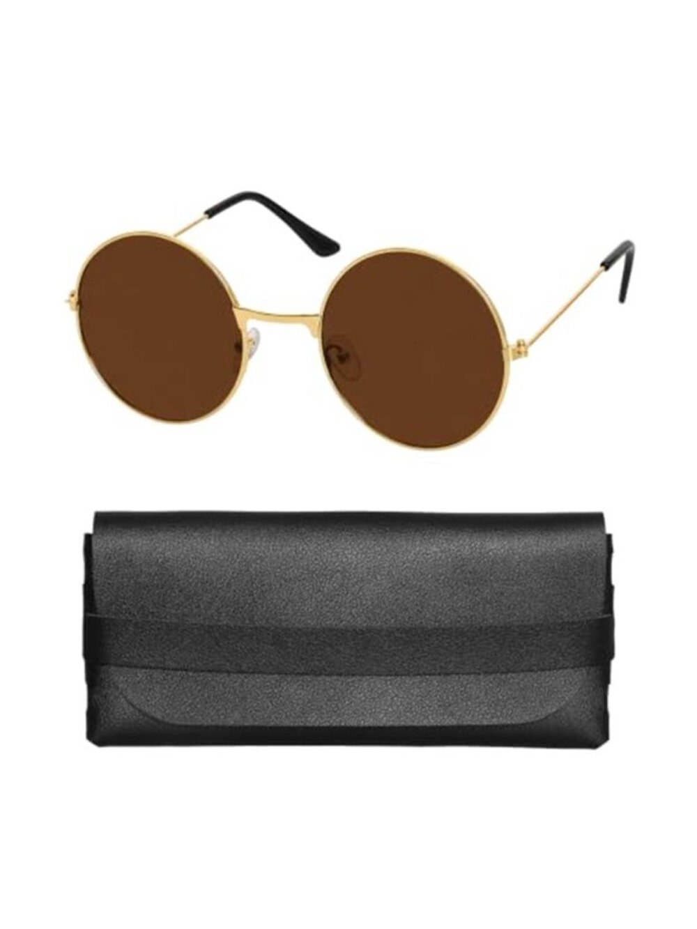 70s Hippie Round Sunglasses with Eyewear Pouch for Women